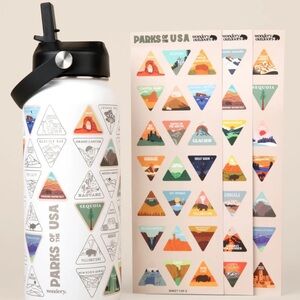 Brand New in Box! Wondery Parks of the USA Bucket List Water Bottle in white